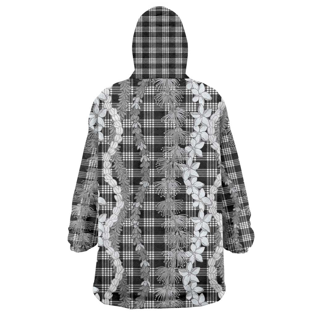 Hawaiian Ohia Lehua Lei Wearable Blanket Hoodie Plaid Palaka Eleele Pattern LT9 - Polynesian Pride