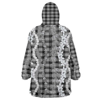 Hawaiian Ohia Lehua Lei Wearable Blanket Hoodie Plaid Palaka Eleele Pattern LT9 - Polynesian Pride