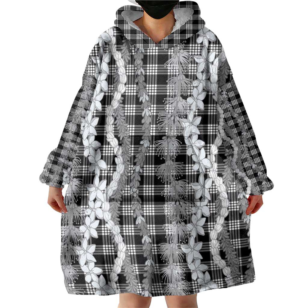 Hawaiian Ohia Lehua Lei Wearable Blanket Hoodie Plaid Palaka Eleele Pattern LT9 - Polynesian Pride