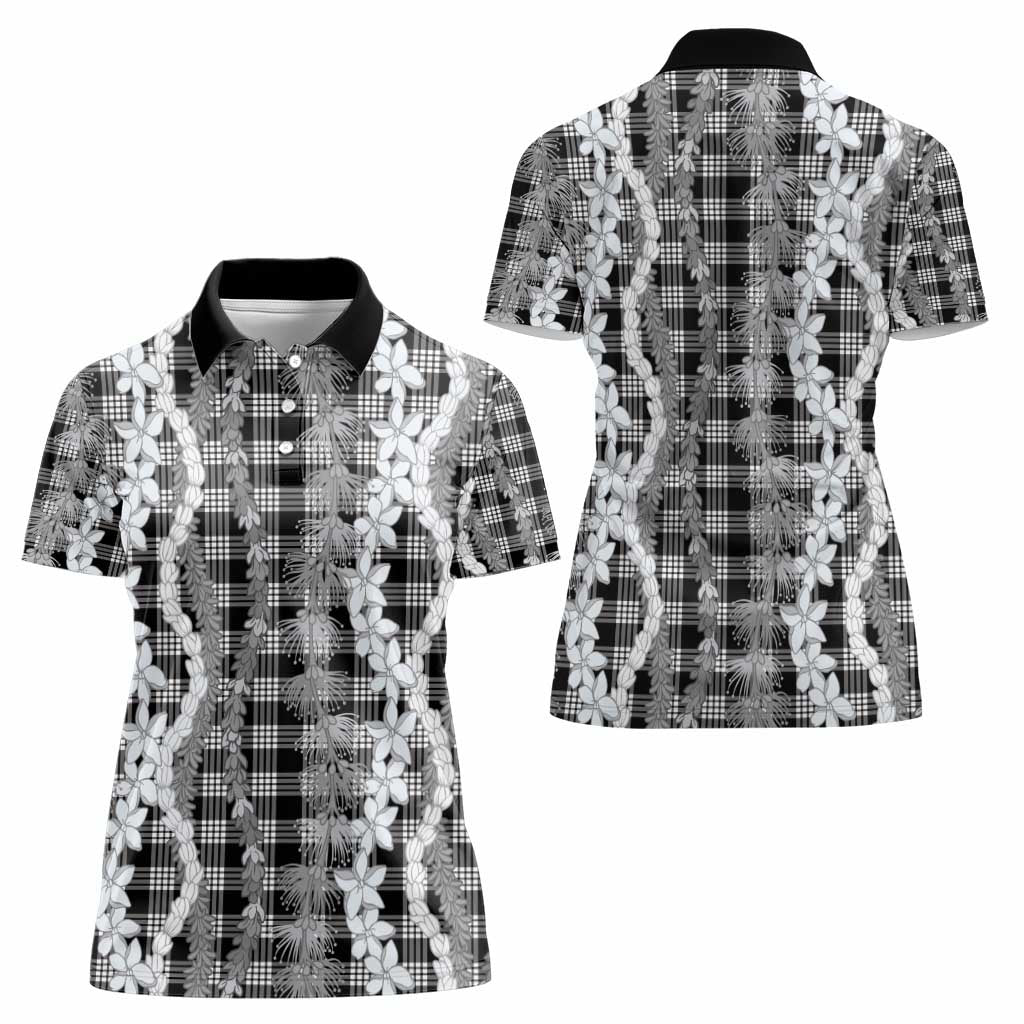 Hawaiian Ohia Lehua Lei Women Polo Shirt Plaid Palaka Eleele Pattern - Polynesian Pride