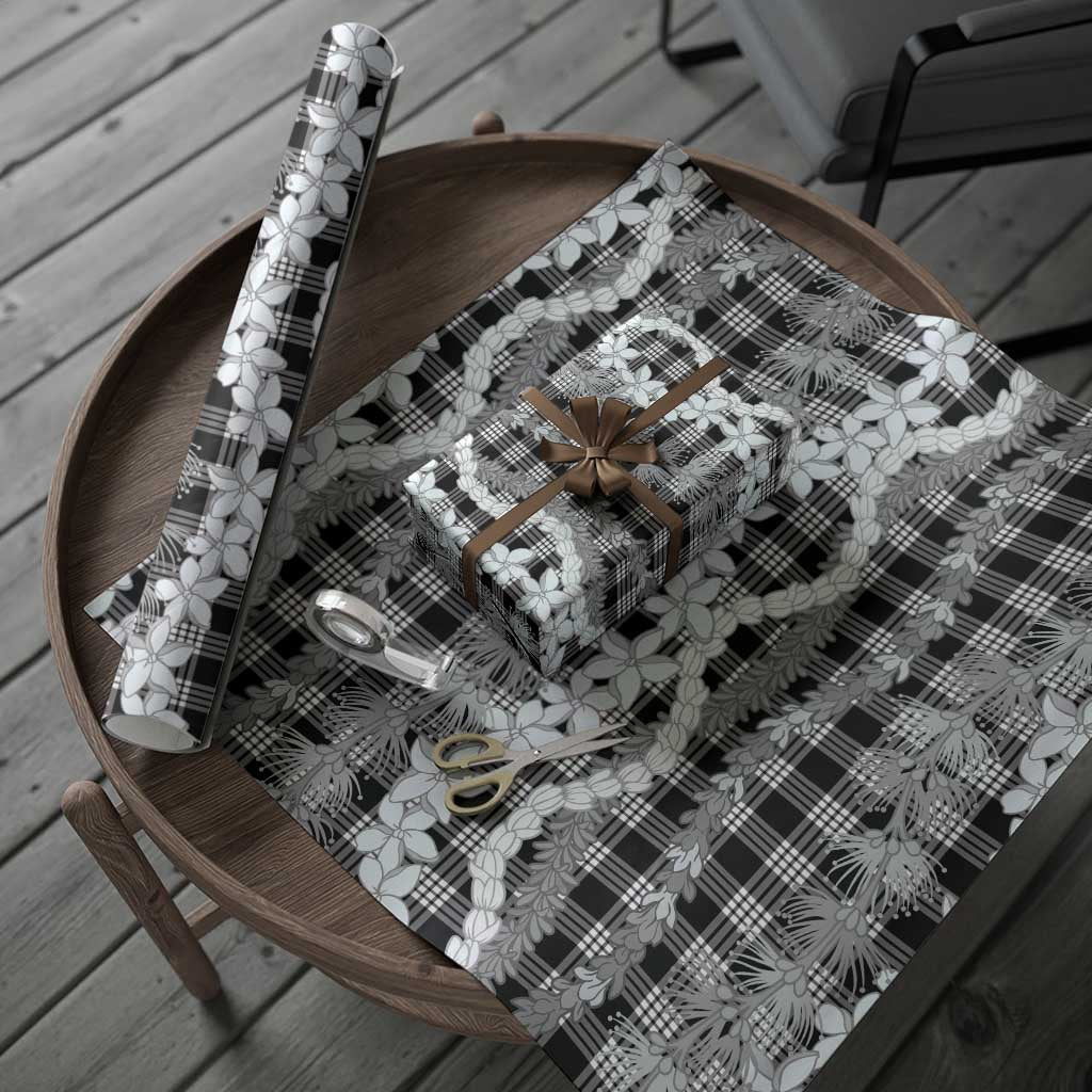 Hawaiian Ohia Lehua Lei Wrapping Paper Plaid Palaka Eleele Pattern - Polynesian Pride