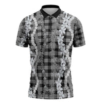 Hawaiian Ohia Lehua Lei Zipper Polo Shirt Plaid Palaka Eleele Pattern - Polynesian Pride