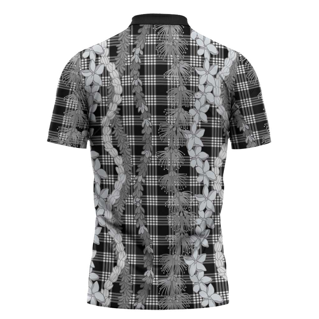 Hawaiian Ohia Lehua Lei Zipper Polo Shirt Plaid Palaka Eleele Pattern - Polynesian Pride
