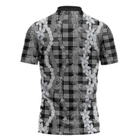 Hawaiian Ohia Lehua Lei Zipper Polo Shirt Plaid Palaka Eleele Pattern - Polynesian Pride