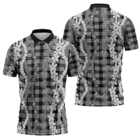 Hawaiian Ohia Lehua Lei Zipper Polo Shirt Plaid Palaka Eleele Pattern - Polynesian Pride