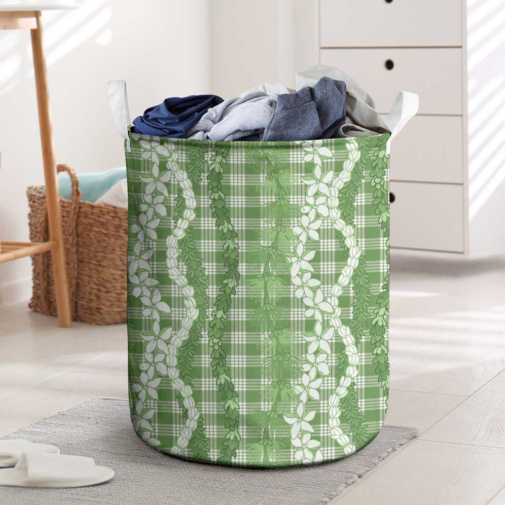 Hawaiian Ohia Lehua Lei Laundry Basket Plaid Palaka Omaomao Pattern LT9 Green - Polynesian Pride