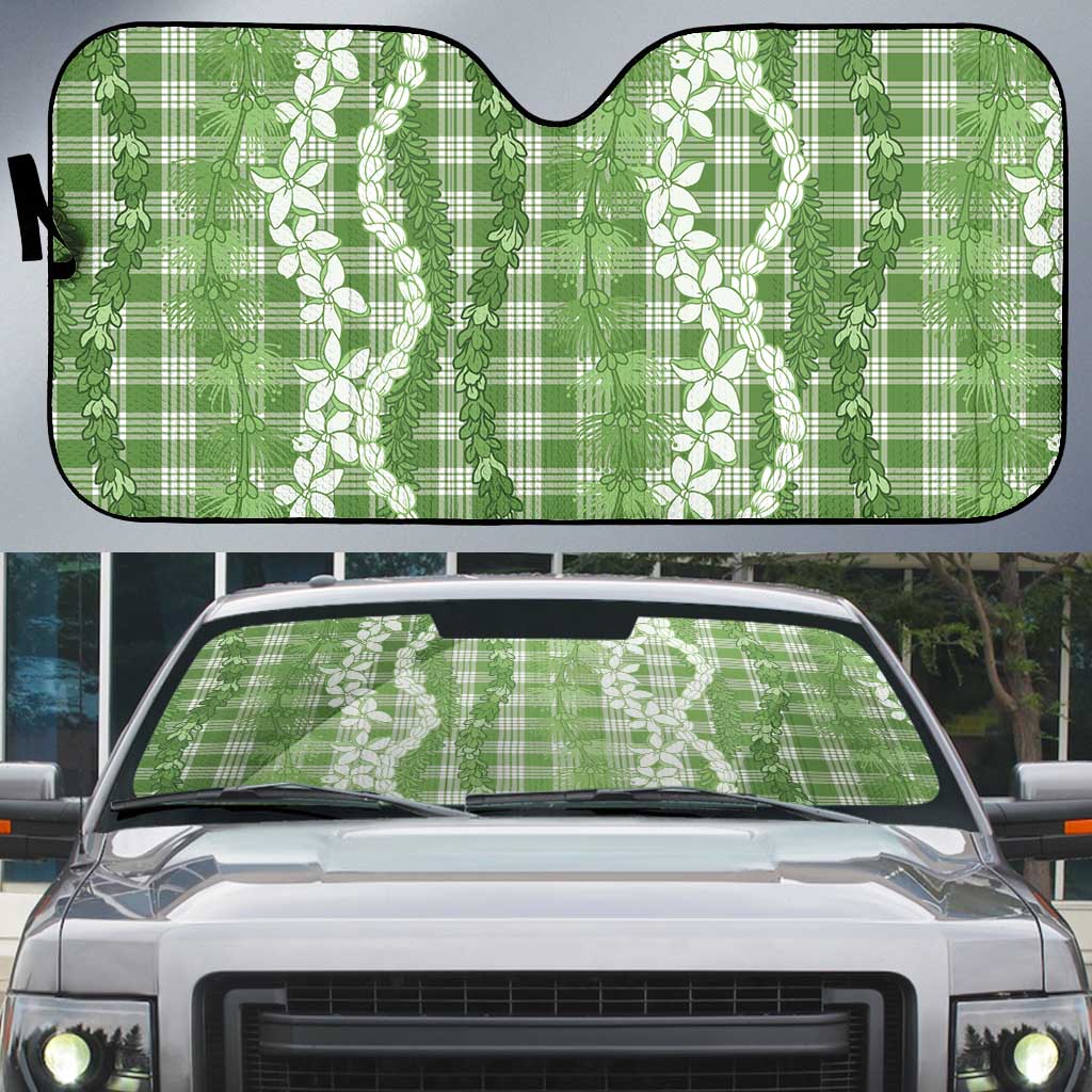 Hawaiian Ohia Lehua Lei Auto Sun Shade Plaid Palaka Omaomao Pattern - Polynesian Pride