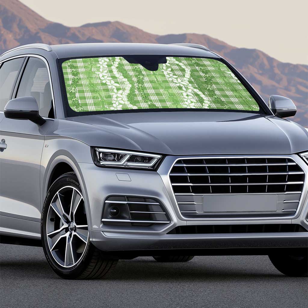 Hawaiian Ohia Lehua Lei Auto Sun Shade Plaid Palaka Omaomao Pattern - Polynesian Pride