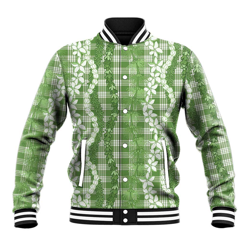 Hawaiian Ohia Lehua Lei Baseball Jacket Plaid Palaka Omaomao Pattern LT9 Unisex Green - Polynesian Pride