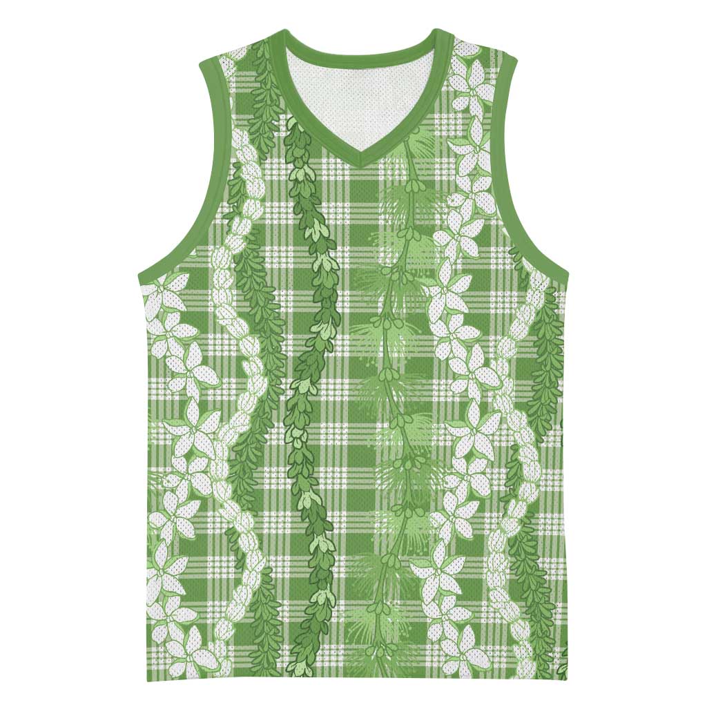 Hawaiian Ohia Lehua Lei Basketball Jersey Plaid Palaka Omaomao Pattern LT9 Unisex Green - Polynesian Pride