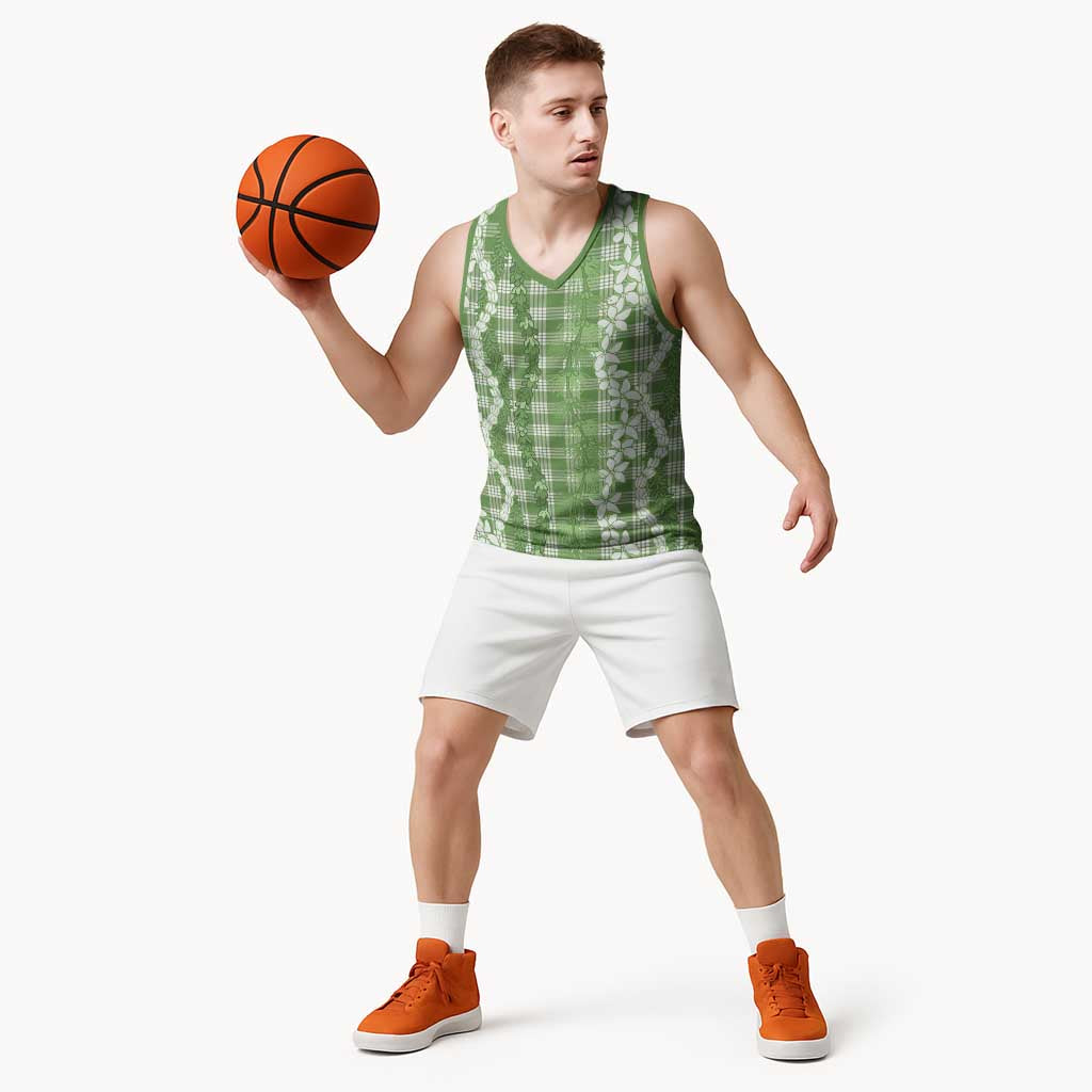 Hawaiian Ohia Lehua Lei Basketball Jersey Plaid Palaka Omaomao Pattern - Polynesian Pride