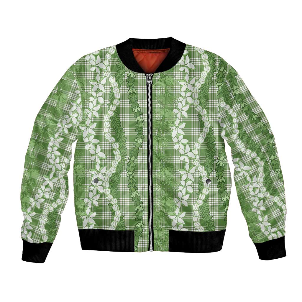 Hawaiian Ohia Lehua Lei Bomber Jacket Plaid Palaka Omaomao Pattern LT9 Unisex Green - Polynesian Pride