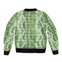 Hawaiian Ohia Lehua Lei Bomber Jacket Plaid Palaka Omaomao Pattern LT9 - Polynesian Pride