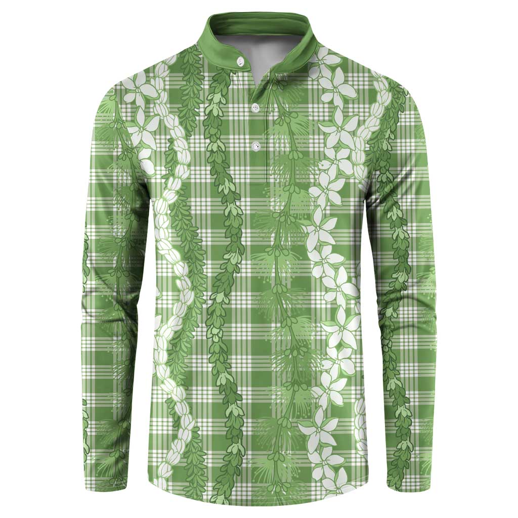 Hawaiian Ohia Lehua Lei Button Sweatshirt Plaid Palaka Omaomao Pattern LT9 Green - Polynesian Pride