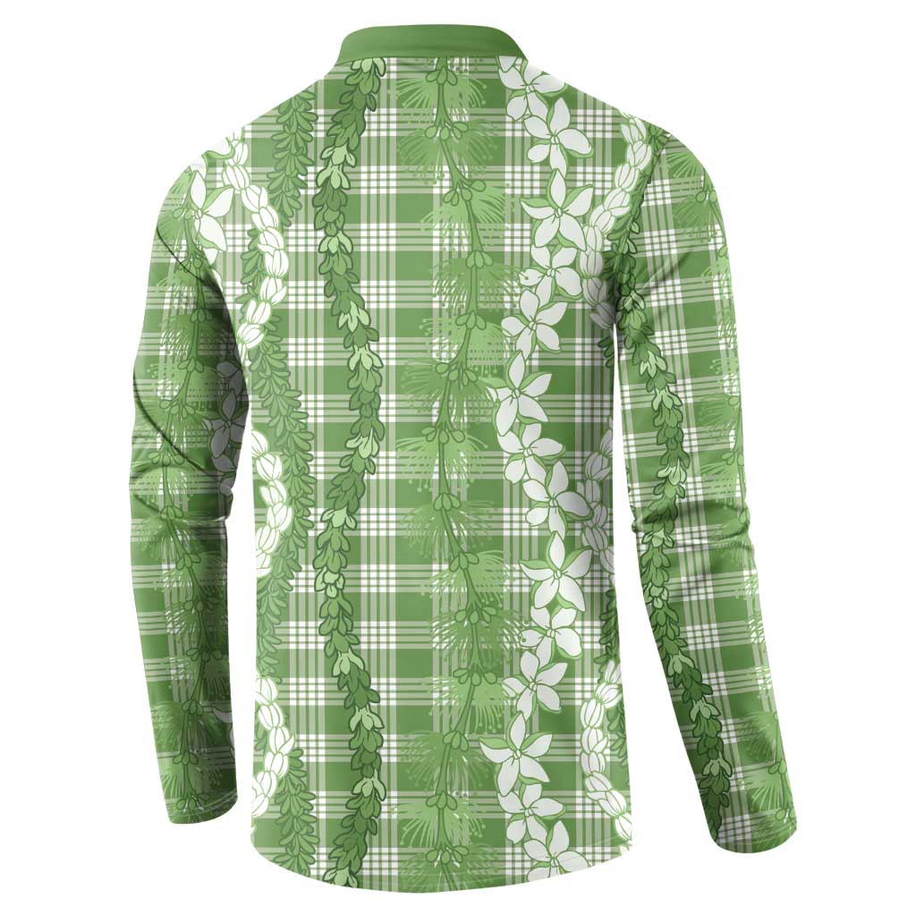 Hawaiian Ohia Lehua Lei Button Sweatshirt Plaid Palaka Omaomao Pattern LT9 - Polynesian Pride