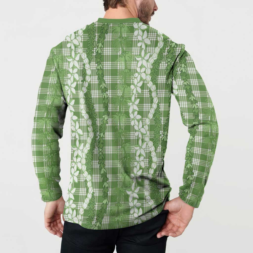 Hawaiian Ohia Lehua Lei Button Sweatshirt Plaid Palaka Omaomao Pattern LT9 - Polynesian Pride
