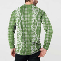 Hawaiian Ohia Lehua Lei Button Sweatshirt Plaid Palaka Omaomao Pattern LT9 - Polynesian Pride