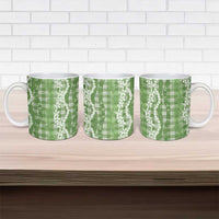 Hawaiian Ohia Lehua Lei Ceramic Mug Plaid Palaka Omaomao Pattern - Polynesian Pride