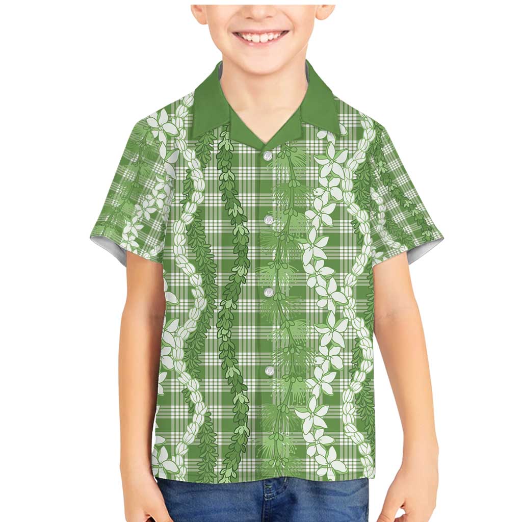 Hawaiian Ohia Lehua Lei Family Matching Mermaid Dress and Hawaiian Shirt Plaid Palaka Omaomao Pattern - Polynesian Pride