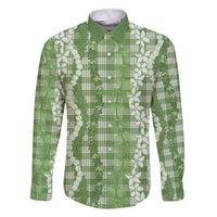 Hawaiian Ohia Lehua Lei Family Matching Off The Shoulder Long Sleeve Dress and Hawaiian Shirt Plaid Palaka Omaomao Pattern - Polynesian Pride