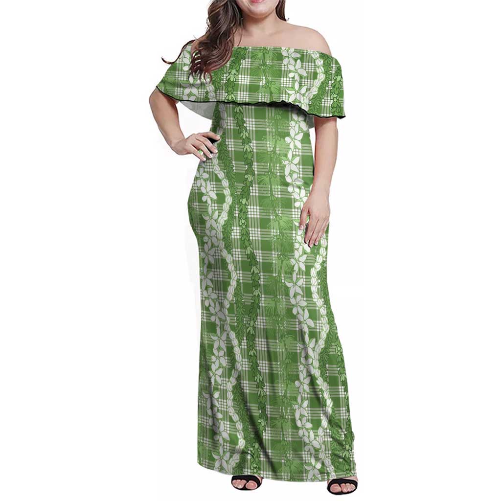 Hawaiian Ohia Lehua Lei Family Matching Off Shoulder Maxi Dress and Hawaiian Shirt Plaid Palaka Omaomao Pattern - Polynesian Pride