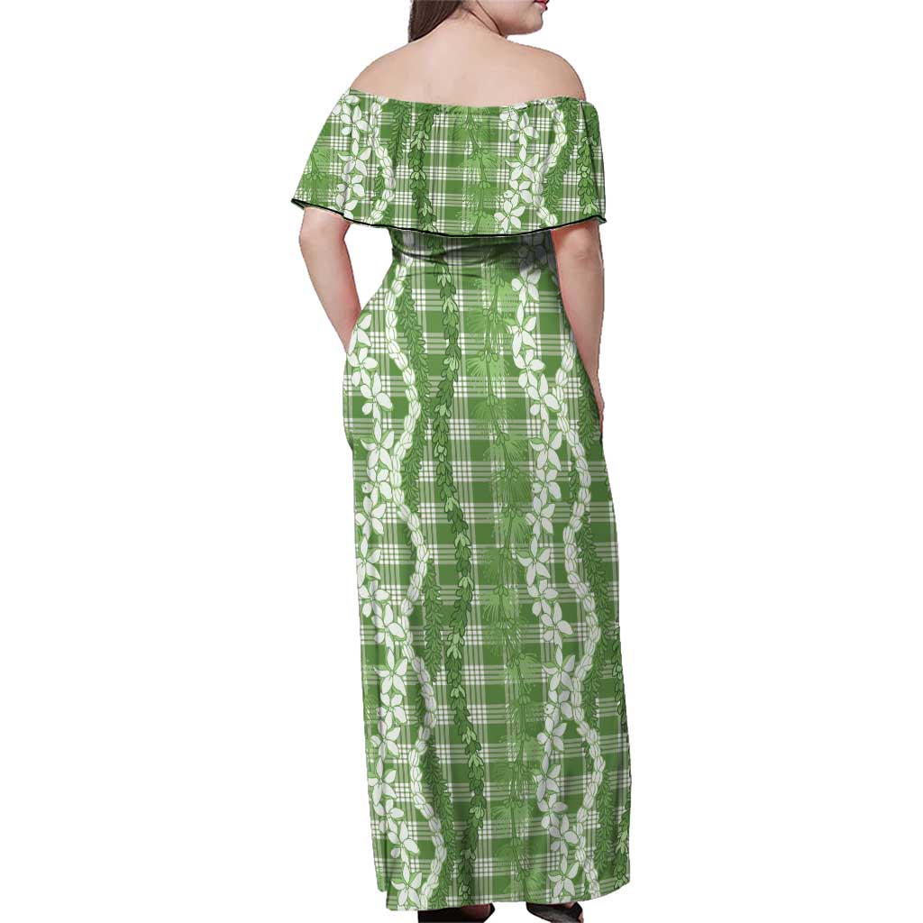 Hawaiian Ohia Lehua Lei Family Matching Off Shoulder Maxi Dress and Hawaiian Shirt Plaid Palaka Omaomao Pattern - Polynesian Pride