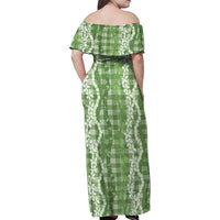 Hawaiian Ohia Lehua Lei Family Matching Off Shoulder Maxi Dress and Hawaiian Shirt Plaid Palaka Omaomao Pattern - Polynesian Pride