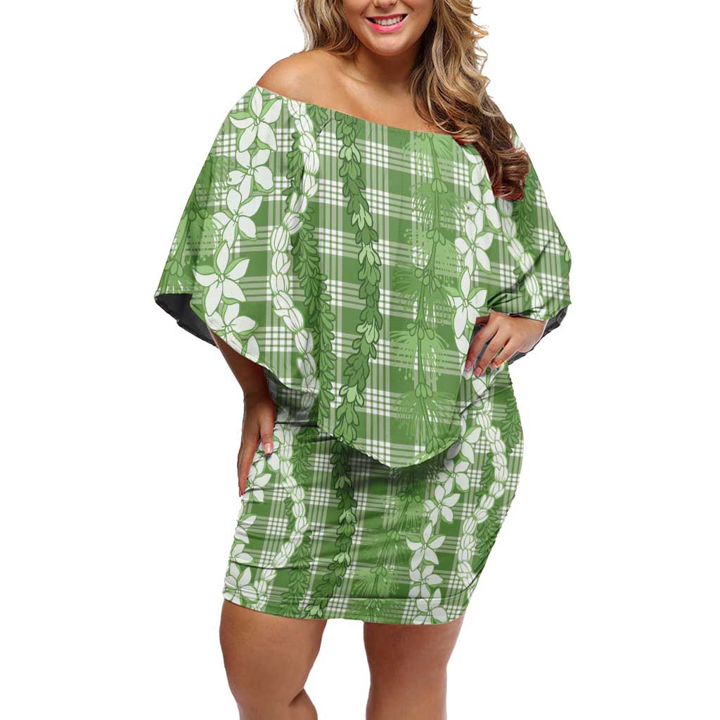 Hawaiian Ohia Lehua Lei Family Matching Off Shoulder Short Dress and Hawaiian Shirt Plaid Palaka Omaomao Pattern - Polynesian Pride
