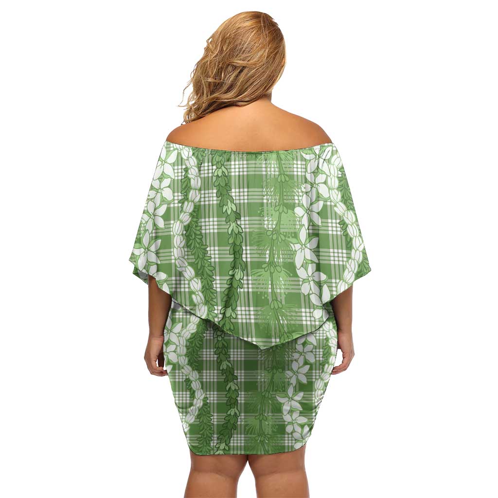 Hawaiian Ohia Lehua Lei Family Matching Off Shoulder Short Dress and Hawaiian Shirt Plaid Palaka Omaomao Pattern - Polynesian Pride
