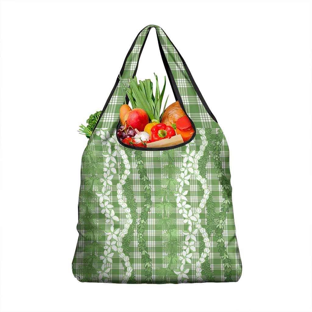 Hawaiian Ohia Lehua Lei Grocery Bag Plaid Palaka Omaomao Pattern LT9 1-pack One Size Green - Polynesian Pride