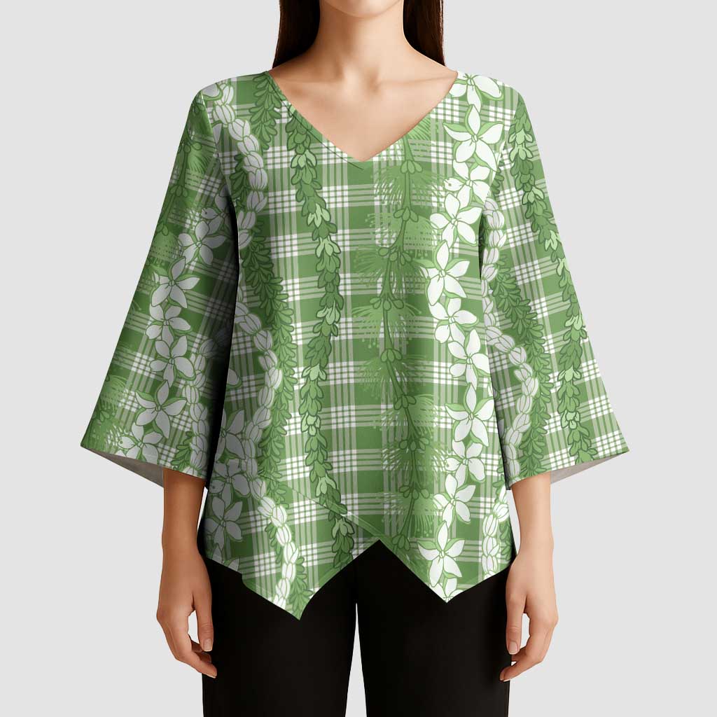 Hawaiian Ohia Lehua Lei Kimono Sleeve Blouse Plaid Palaka Omaomao Pattern LT9 - Polynesian Pride