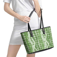 Hawaiian Ohia Lehua Lei Leather Tote Bag Plaid Palaka Omaomao Pattern - Polynesian Pride