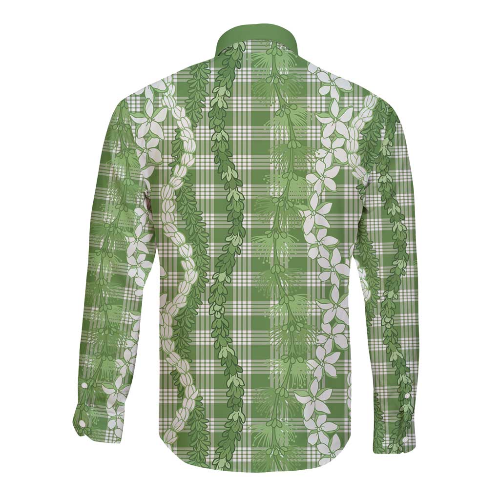 Hawaiian Ohia Lehua Lei Long Sleeve Button Shirt Plaid Palaka Omaomao Pattern LT9 - Polynesian Pride