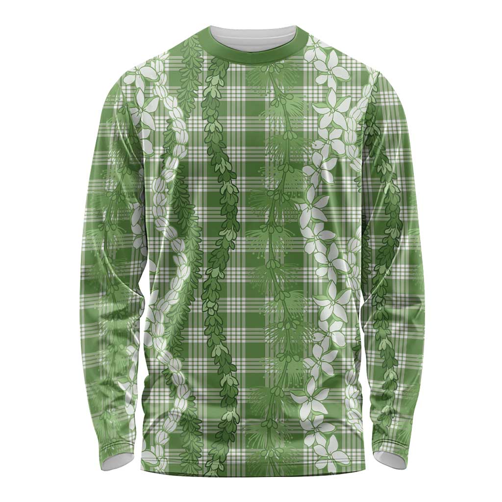 Hawaiian Ohia Lehua Lei Long Sleeve Shirt Plaid Palaka Omaomao Pattern LT9 Unisex Green - Polynesian Pride