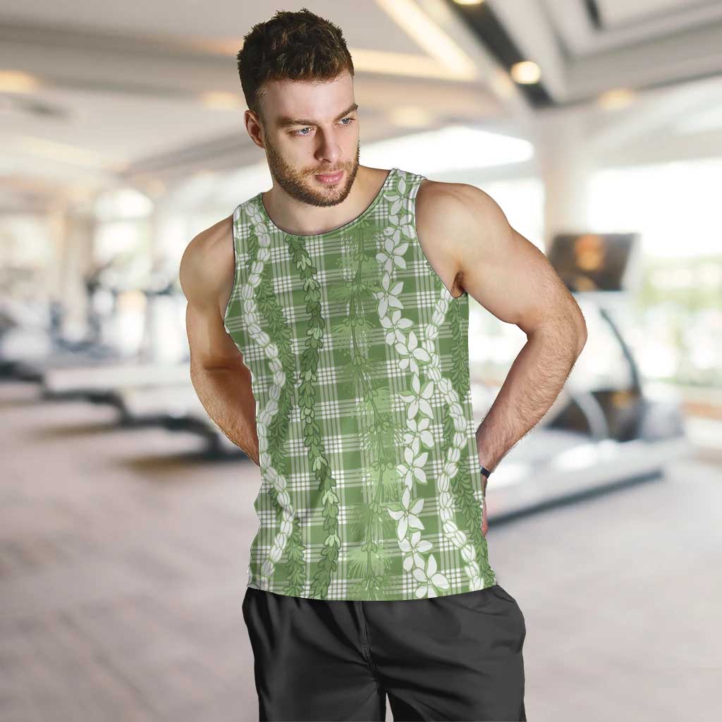 Hawaiian Ohia Lehua Lei Men Tank Top Plaid Palaka Omaomao Pattern LT9 Green - Polynesian Pride