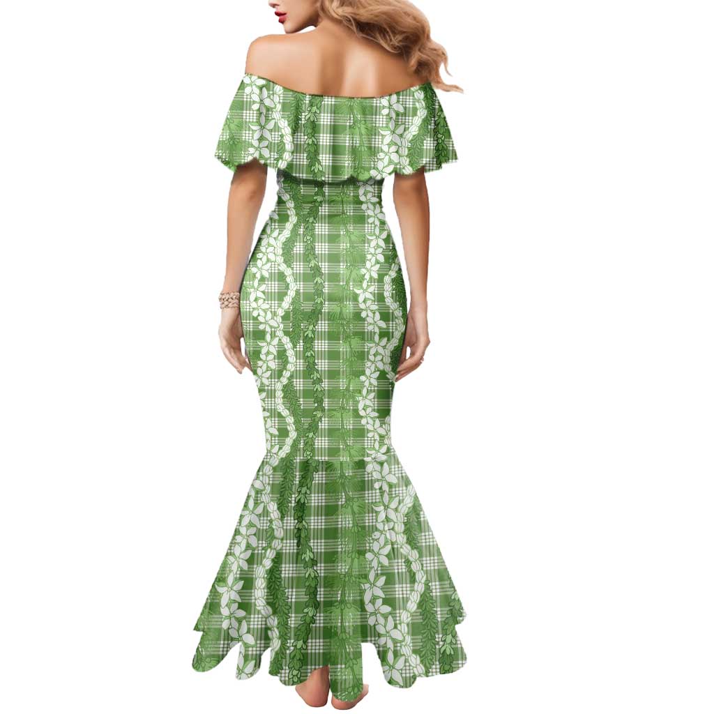 Hawaiian Ohia Lehua Lei Mermaid Dress Plaid Palaka Omaomao Pattern - Polynesian Pride