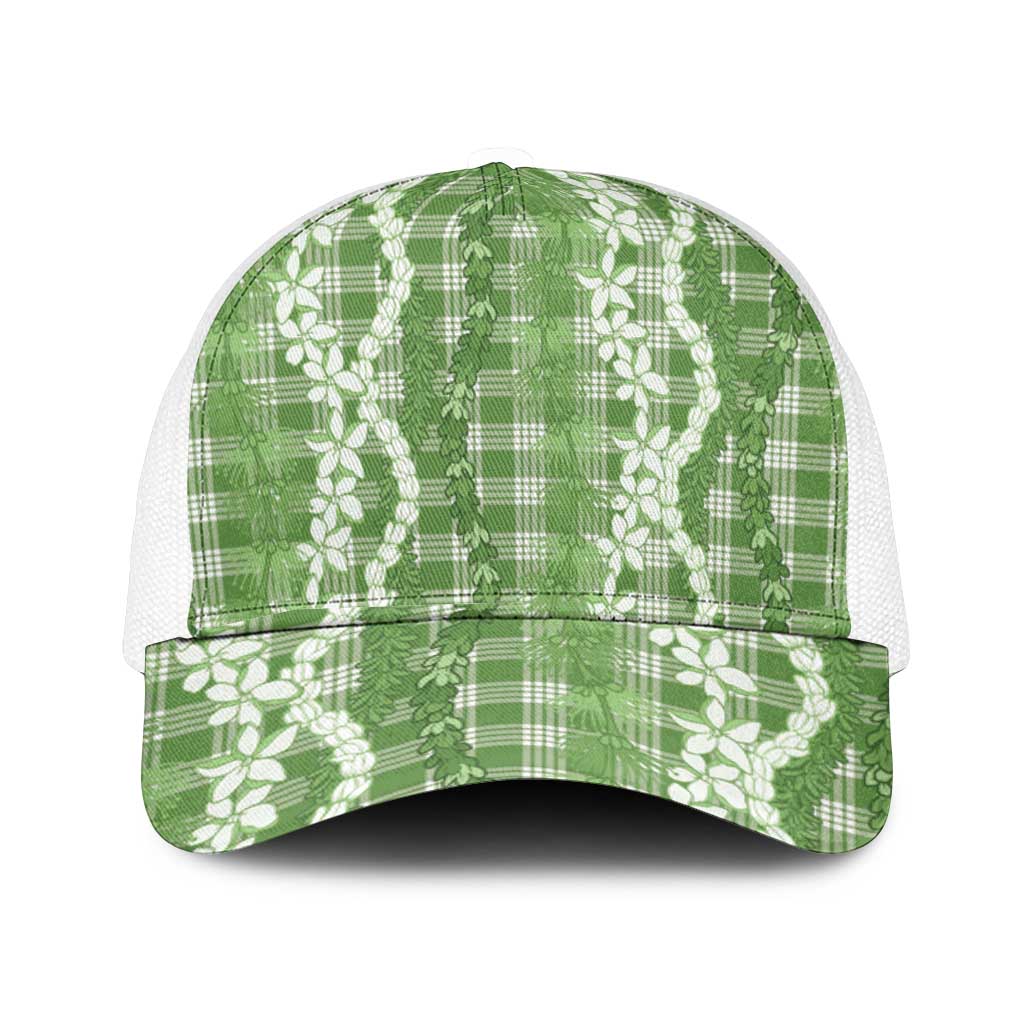 Hawaiian Ohia Lehua Lei Mesh Trucker Cap Plaid Palaka Omaomao Pattern - Polynesian Pride