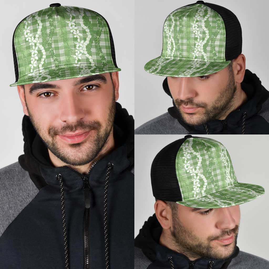 Hawaiian Ohia Lehua Lei Mesh Trucker Cap Plaid Palaka Omaomao Pattern - Polynesian Pride