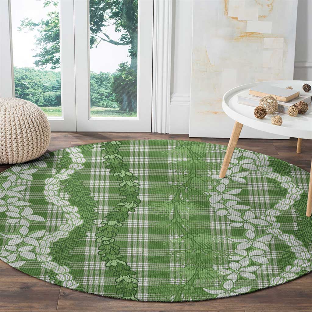 Hawaiian Ohia Lehua Lei Round Carpet Plaid Palaka Omaomao Pattern - Polynesian Pride