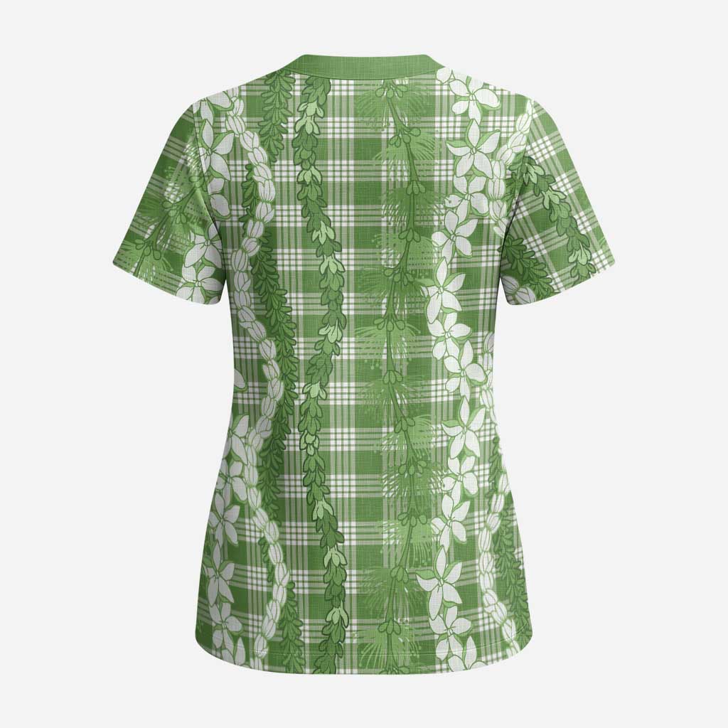 Hawaiian Ohia Lehua Lei Scrub Top Plaid Palaka Omaomao Pattern LT9 - Polynesian Pride
