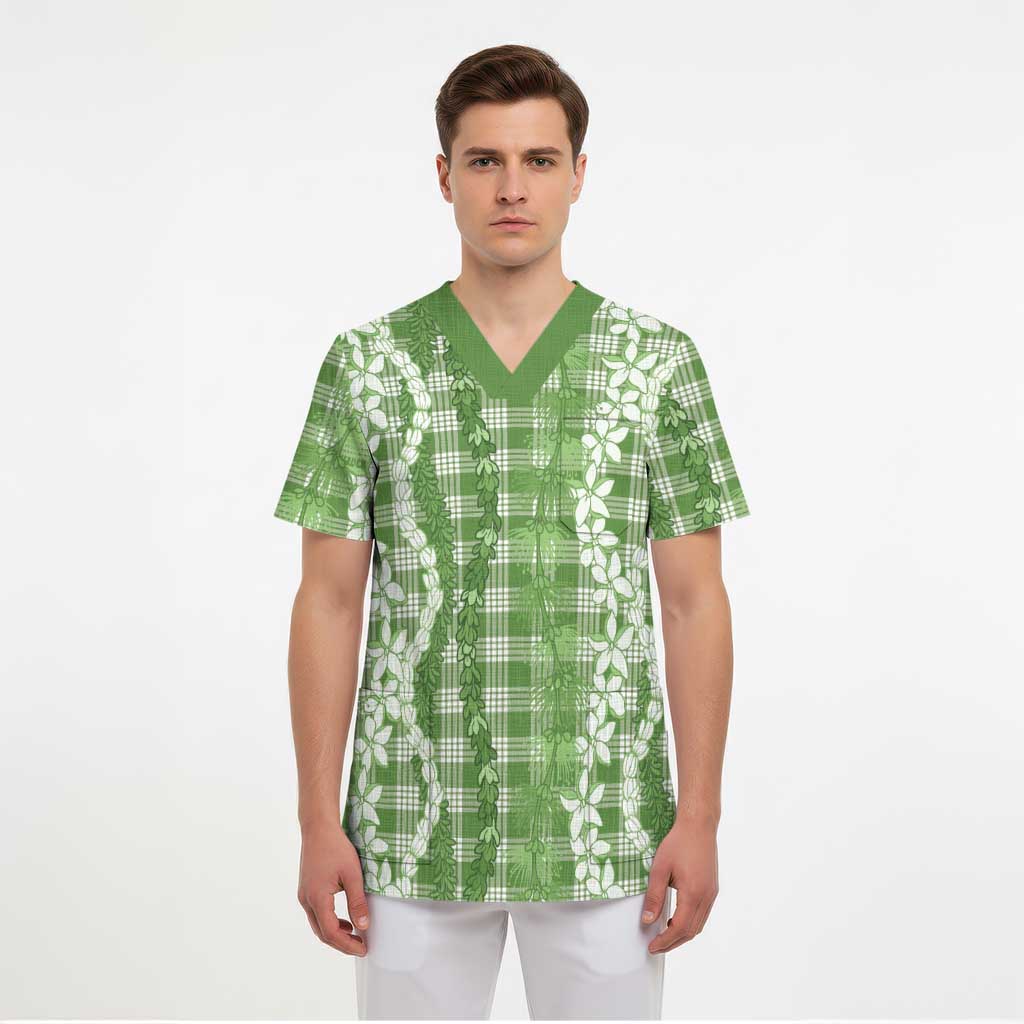 Hawaiian Ohia Lehua Lei Scrub Top Plaid Palaka Omaomao Pattern LT9 - Polynesian Pride