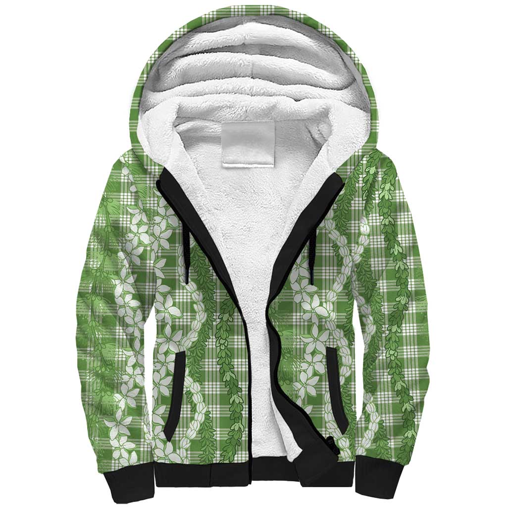 Hawaiian Ohia Lehua Lei Sherpa Hoodie Plaid Palaka Omaomao Pattern LT9 Unisex Green - Polynesian Pride