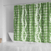 Hawaiian Ohia Lehua Lei Shower Curtain Plaid Palaka Omaomao Pattern - Polynesian Pride