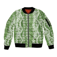Hawaiian Ohia Lehua Lei Sleeve Zip Bomber Jacket Plaid Palaka Omaomao Pattern LT9 Unisex Green - Polynesian Pride