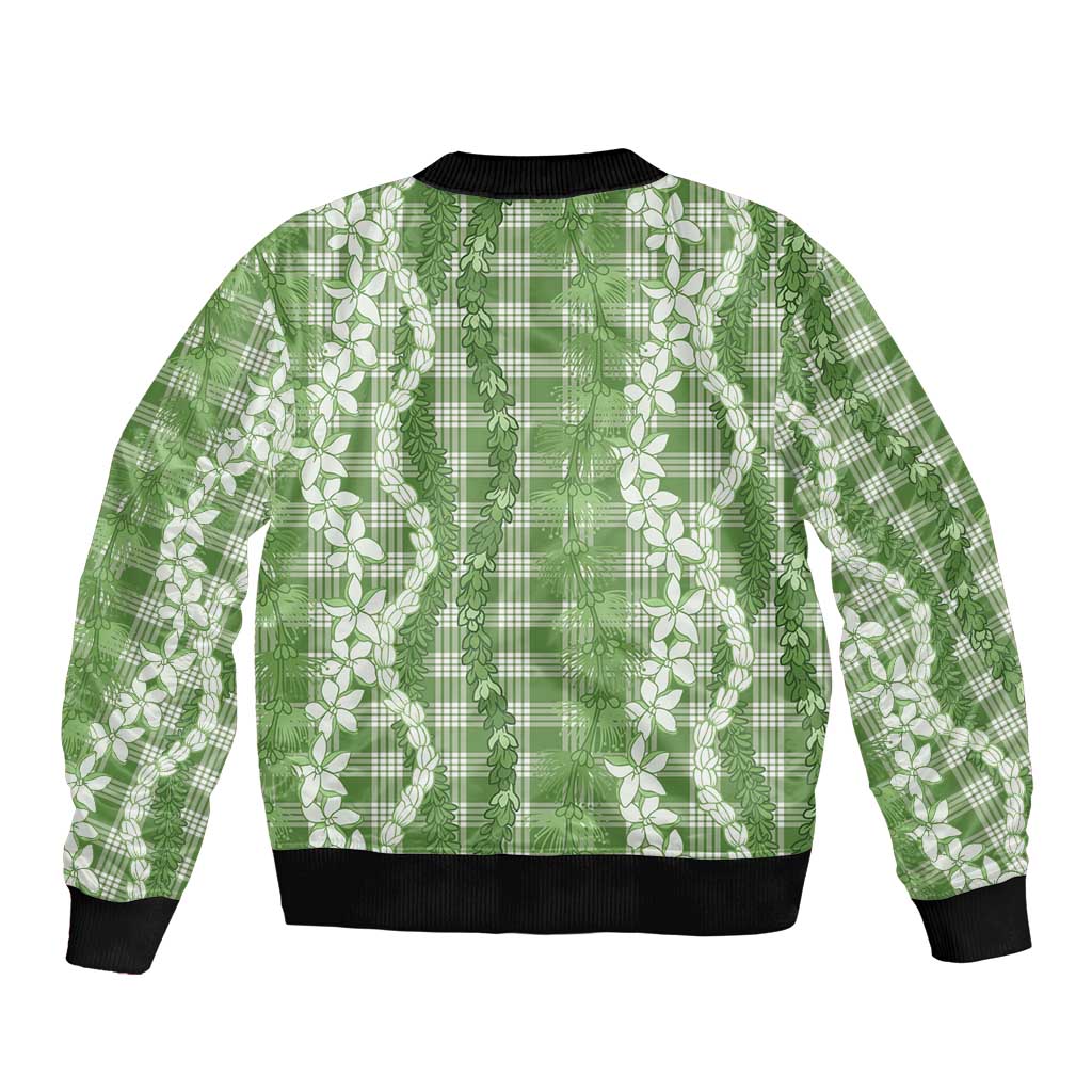Hawaiian Ohia Lehua Lei Sleeve Zip Bomber Jacket Plaid Palaka Omaomao Pattern LT9 - Polynesian Pride