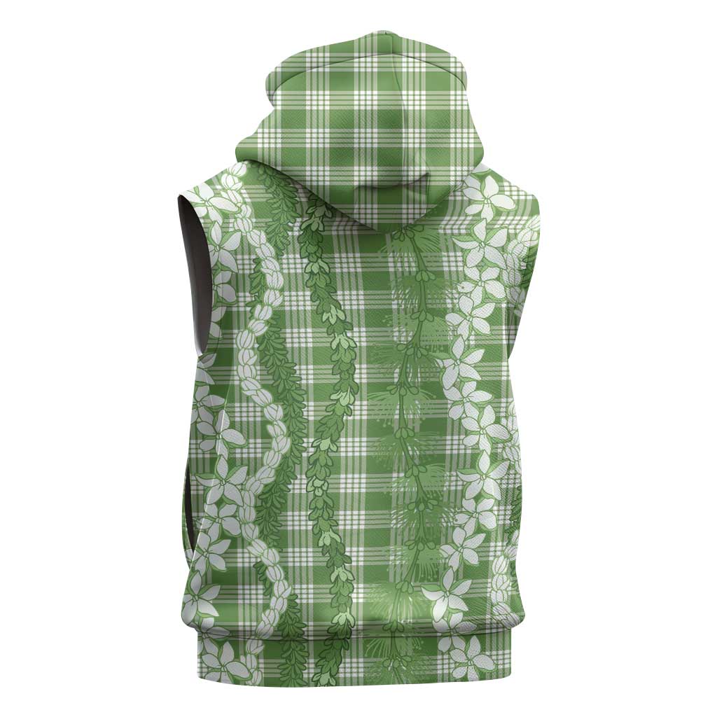 Hawaiian Ohia Lehua Lei Sleeveless Hoodie Plaid Palaka Omaomao Pattern LT9 - Polynesian Pride