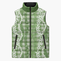 Hawaiian Ohia Lehua Lei Sleeveless Puffer Jacket Plaid Palaka Omaomao Pattern LT9 Unisex Green - Polynesian Pride