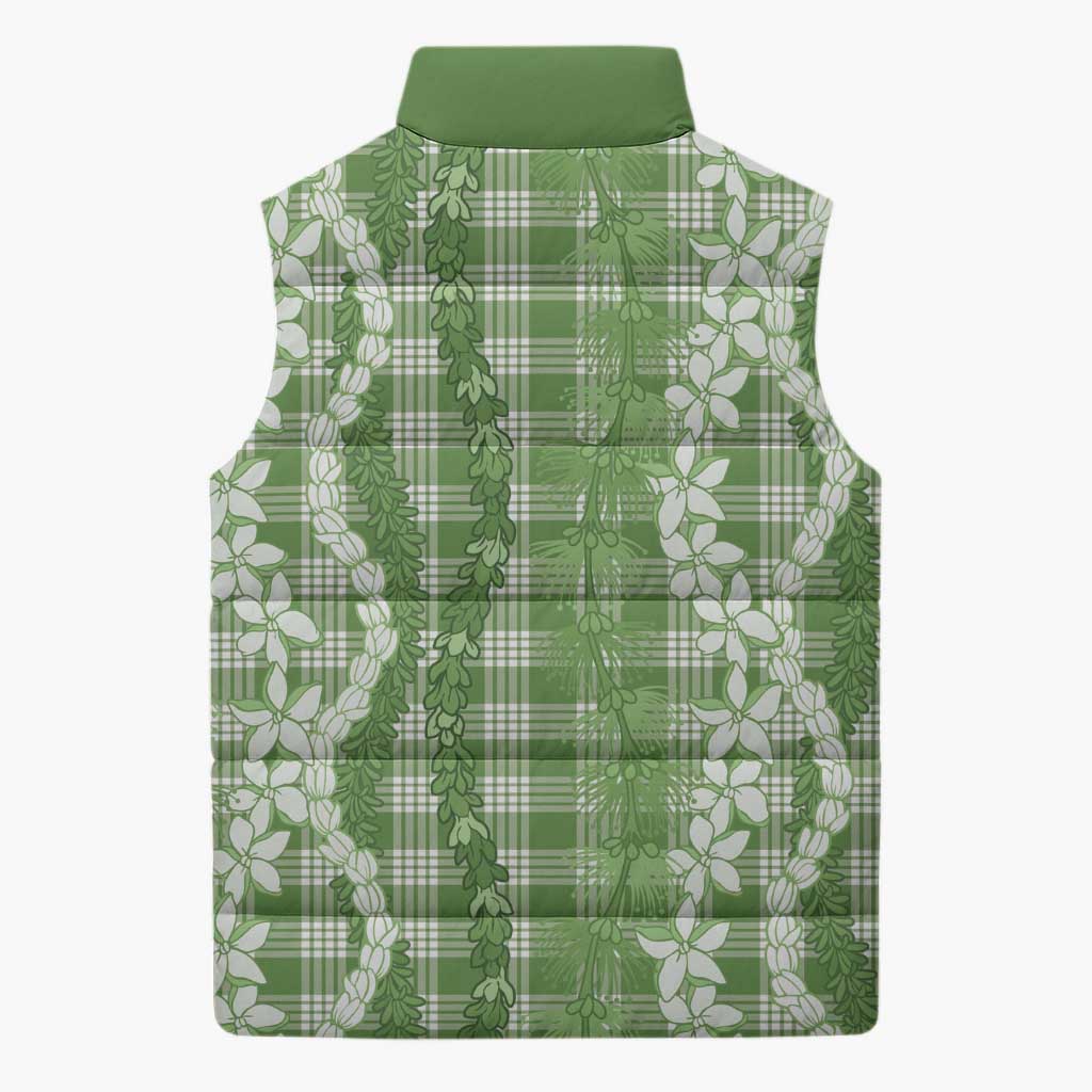 Hawaiian Ohia Lehua Lei Sleeveless Puffer Jacket Plaid Palaka Omaomao Pattern LT9 - Polynesian Pride