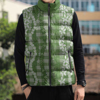 Hawaiian Ohia Lehua Lei Sleeveless Puffer Jacket Plaid Palaka Omaomao Pattern LT9 - Polynesian Pride