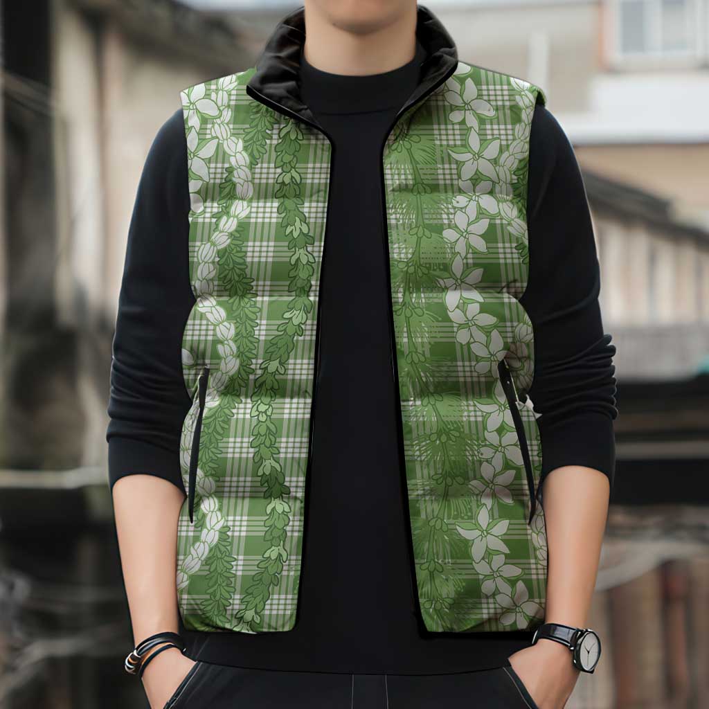 Hawaiian Ohia Lehua Lei Sleeveless Puffer Jacket Plaid Palaka Omaomao Pattern LT9 - Polynesian Pride